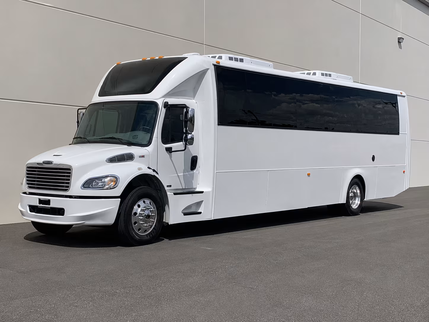 White party bus exterior