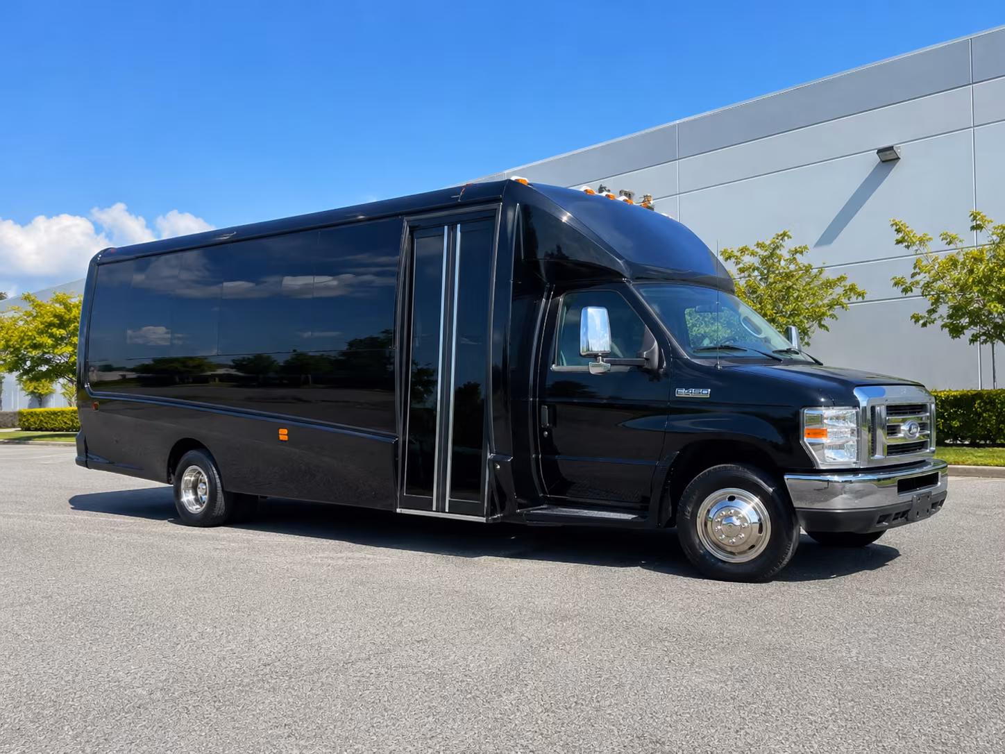 White party bus exterior