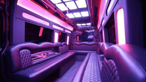 Interior of Charter Bus Company Medford's 18 Passenger Party Bus in Medford