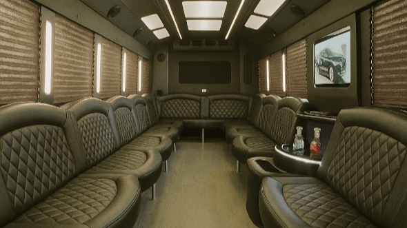 Interior of Charter Bus Company Quincy's 28 Passenger Party Bus in Quincy