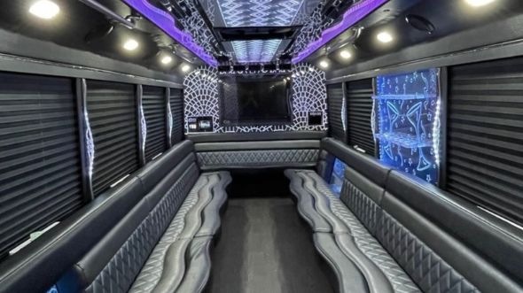 Interior of Cambridge Party Bus Company's 30 Passenger Party Bus in Cambridge